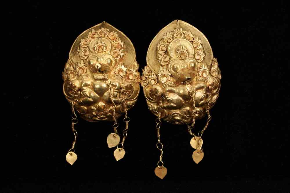 Appraisal: PAIR EARLY BALINESE GOLD EAR PENDANTS - th c -