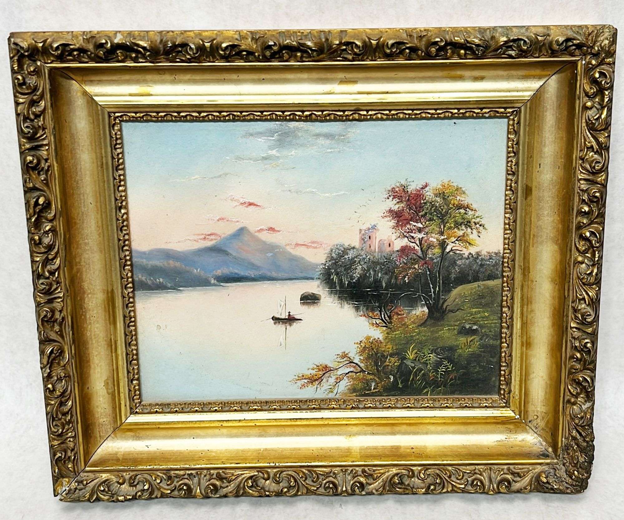 Appraisal: Continental Oil on Board Riverscape Painting th c by overall