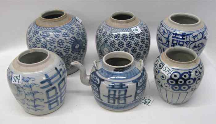 Appraisal: SIX PIECES BLUE AND WHITE CHINESE POTTERY vases in a