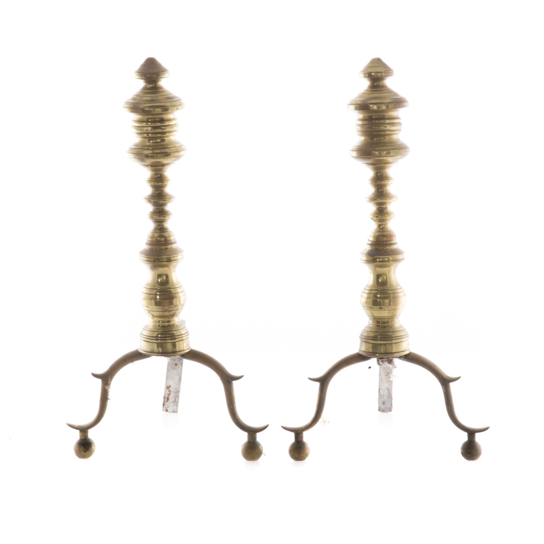 Appraisal: Pair Federal cast brass andirons circa with wrought iron fire