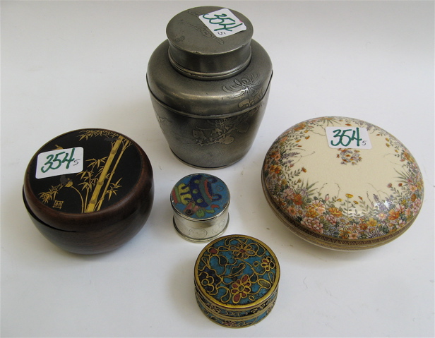 Appraisal: GROUP OF FIVE ASIAN ITEMS Satsuma flat round box hand