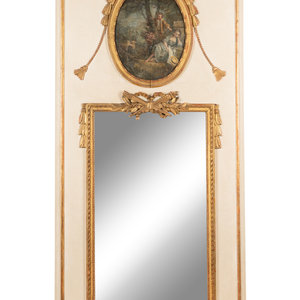 Appraisal: A French Painted and Parcel Gilt Trumeau Mirror Early th