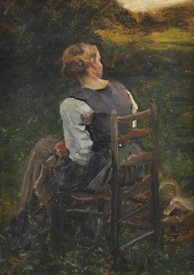 Appraisal: Jules Breton French - Seated woman in a landscape Oil