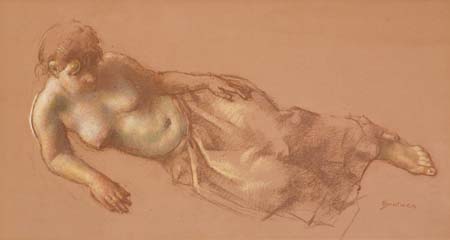 Appraisal: ROBERT BRACKMAN Pensive Nude Color pastel on paper x mm