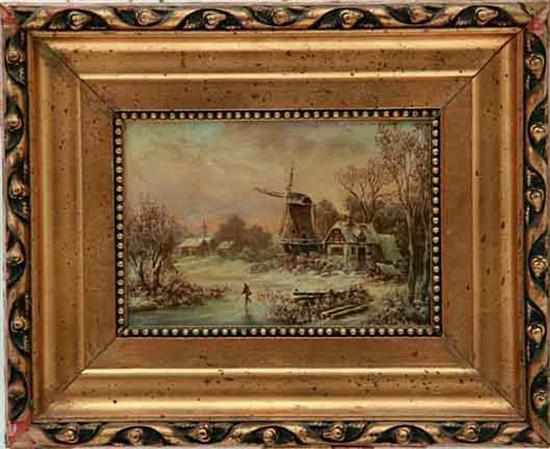 Appraisal: Dutch school circa WINTER LANDSCAPE WITH WINDMILL oil on panel