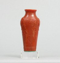 Appraisal: Carved Agate Vase This vase is of bulbous shape with