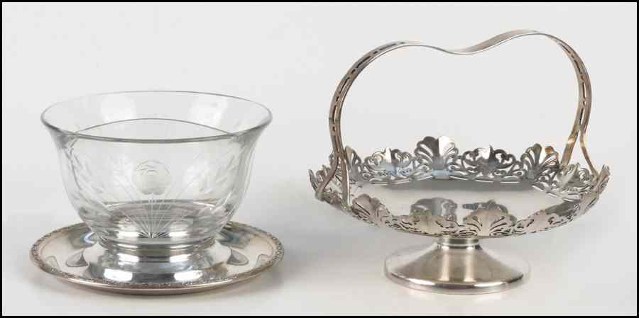 Appraisal: STERLING SILVER AND ETCHED GLASS CONDIMENT SERVER Together with a