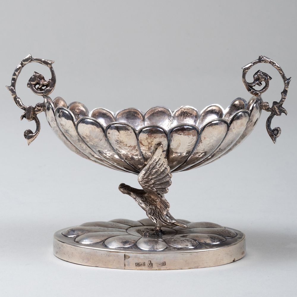 Appraisal: Small Continental Lobed Dish with Bird Support Variously marked x