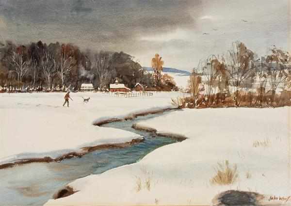 Appraisal: JOHN WHORF American - ''Hunter Walking Trail'' watercolor signed lower