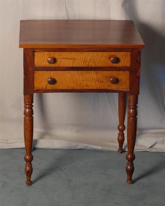 Appraisal: th C Sheraton Cherry Tiger Maple Work Table drawers high