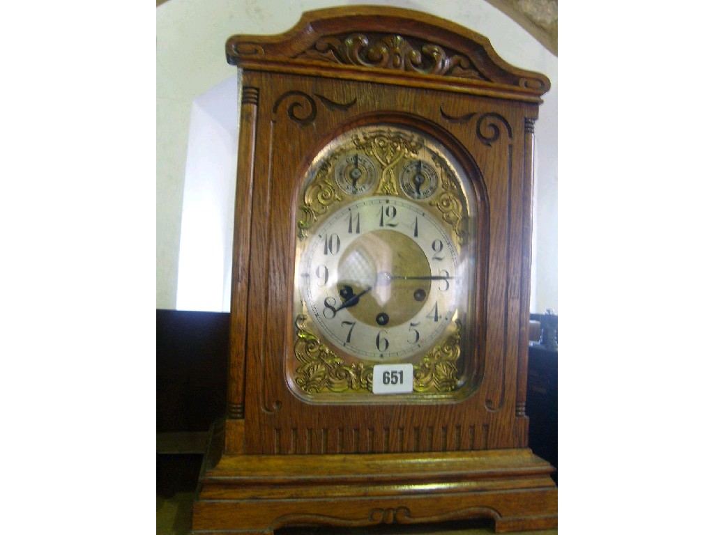 Appraisal: A late th century oak cased bracket clock with arched