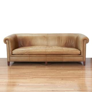 Appraisal: Custom leather closed-nail sofa Doreen Interiors th c very nice