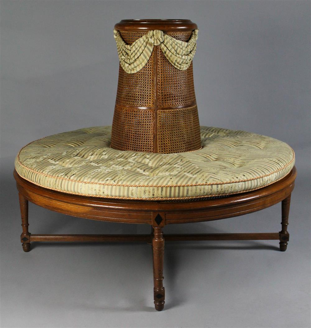 Appraisal: CONTINENTAL STYLE CANE AND FRUITWOOD BORNE SETTEE WITH SILK UPHOLSTERY