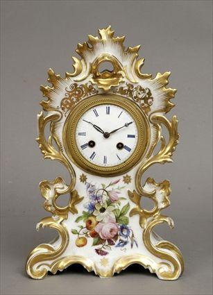 Appraisal: Rococo-Style Gilt and Polychrome Decorated Porcelain Mantel Clock x in