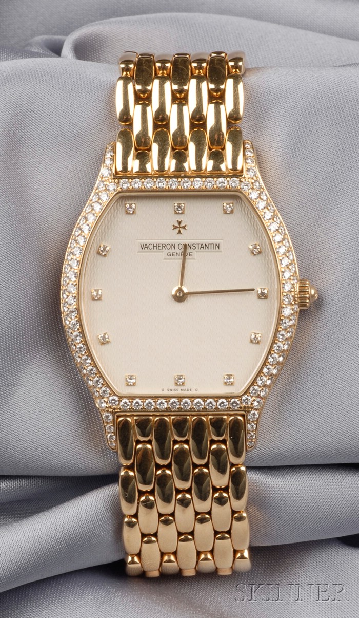 Appraisal: kt Gold and Diamond Wristwatch Vacheron Constantin the guilloche dial