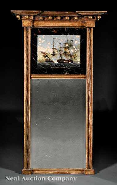 Appraisal: A Good Federal glomis and Giltwood Looking Glass early th