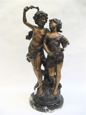 Appraisal: BRONZE SCULPTURE AFTER AUGUSTE MOREAU French - Boy and Girl