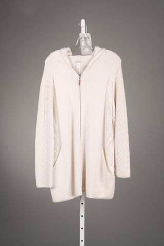 Appraisal: Agnona ivory long cashmere zipper-front sweater coat with hood Approx