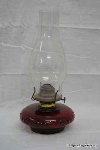 Appraisal: Antique Ruby Red Glass Oil LampFrom the estate is a