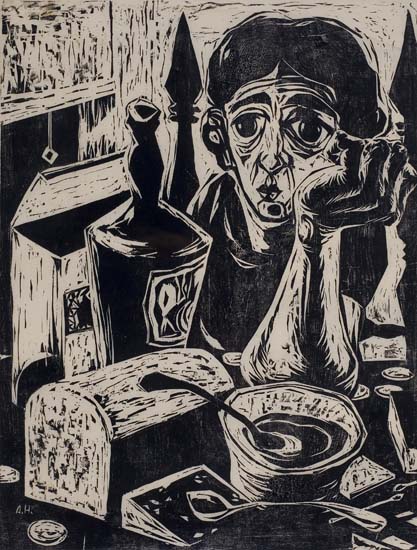 Appraisal: ALVIN CARL HOLLINGSWORTH - Untitled Figure at a Table Woodcut