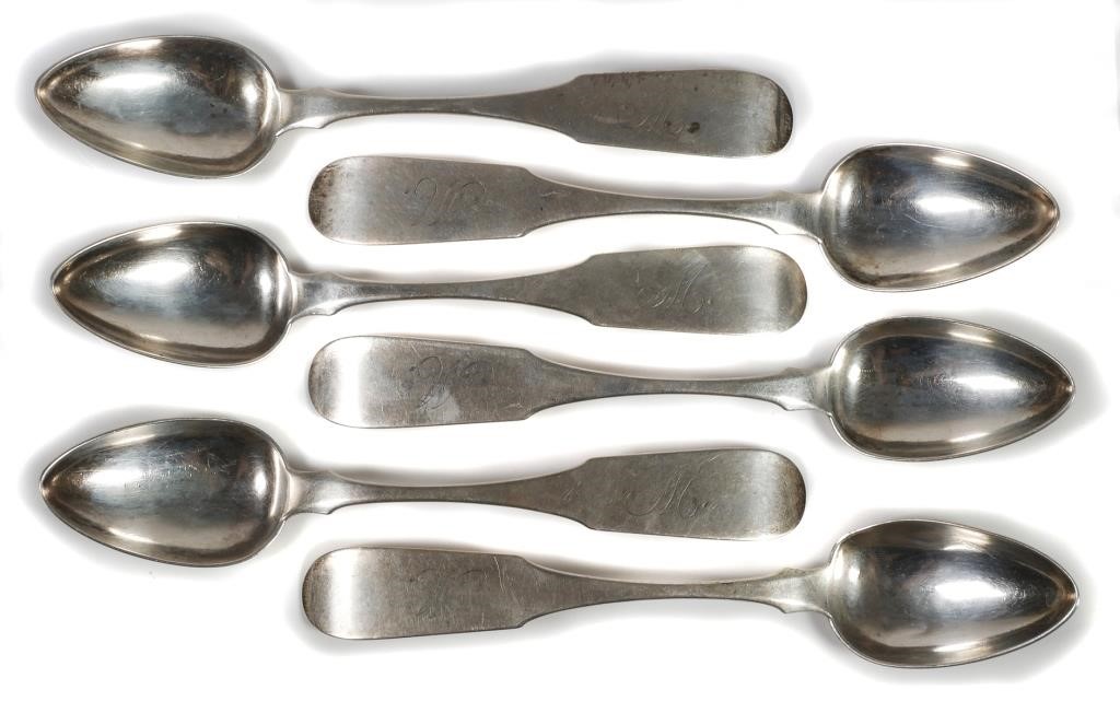 Appraisal: Six th century coin silver spoons by D T Knox