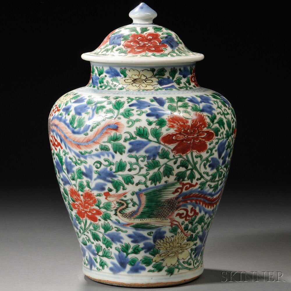 Appraisal: Wucai Covered Jar China th century or later guan form