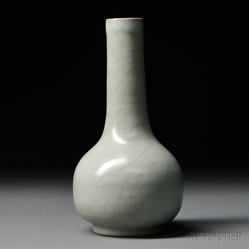 Appraisal: Longquan Celadon Bottle China bulbous shape with long neck resting