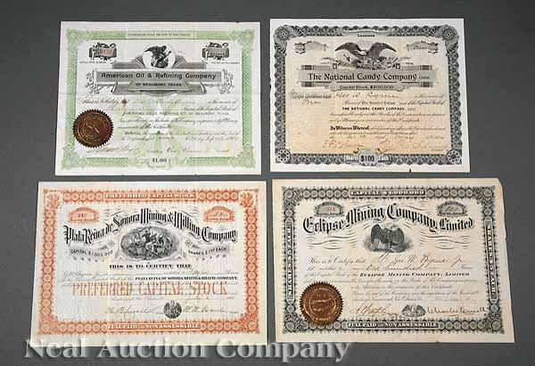 Appraisal: Scripophily a group of stock certificates and bonds with duplicates