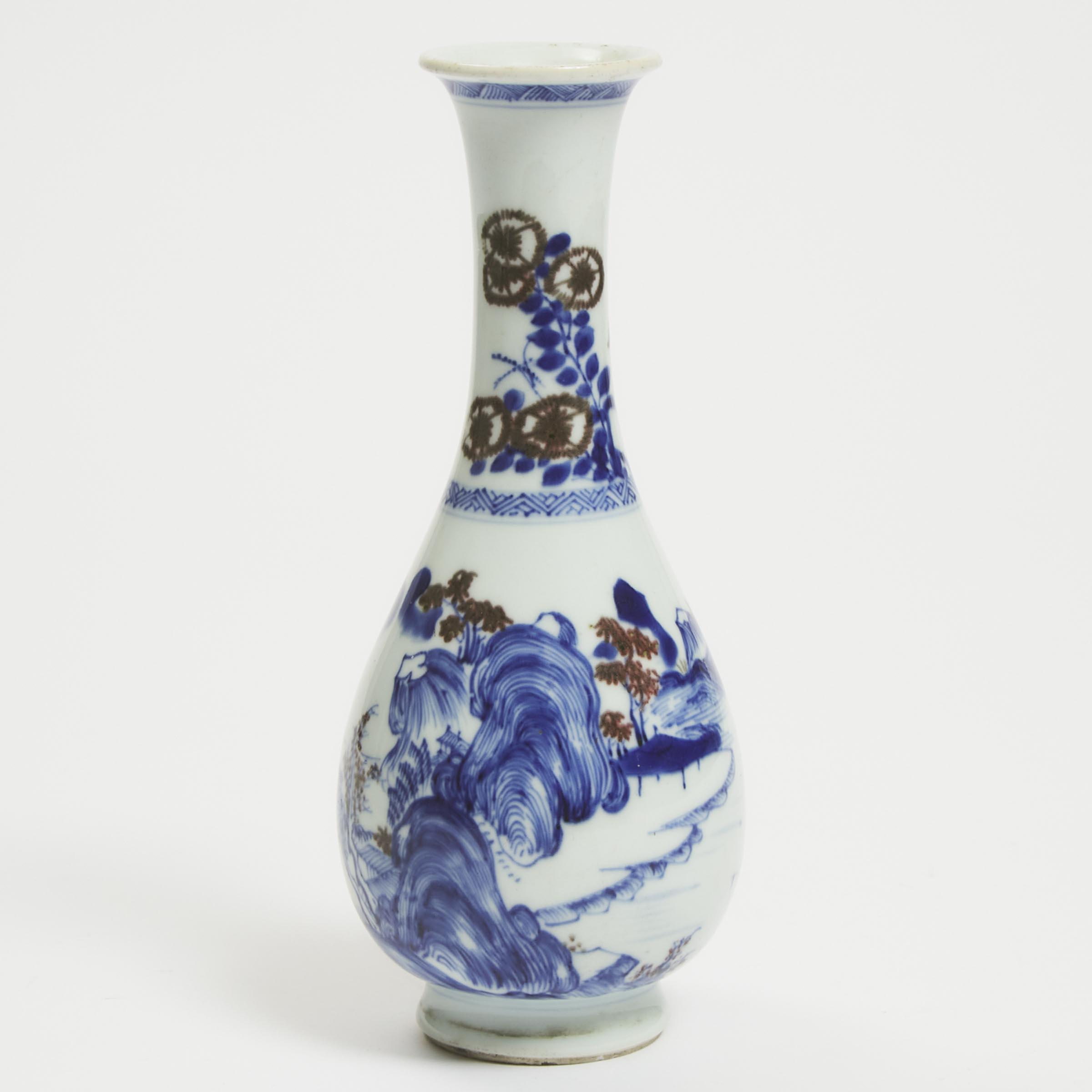 Appraisal: A Blue and White and Copper-Red 'Landscape' Bottle Vase Kangxi