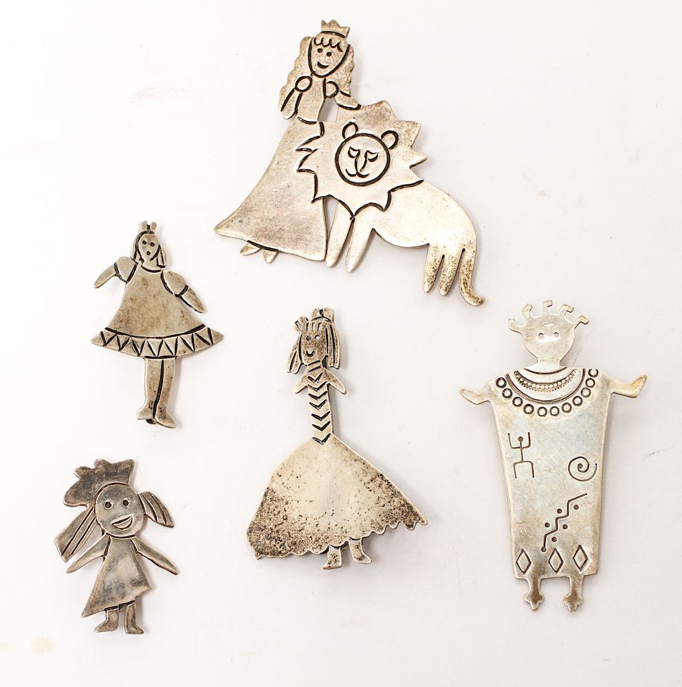 Appraisal: Los Castillos Taxco Silver Figurative Brooches Los Castillos Taxco sterling