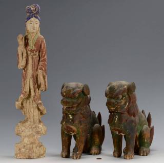 Appraisal: Carved Quan Yin and Foo Dogs st item A carved