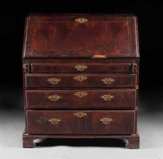 Appraisal: George III banded inlaid walnut slant-front desk circa fitted interior