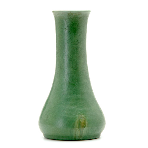 Appraisal: VOLKMAR Bulbous vase covered in matte green glaze Incised Volkmar