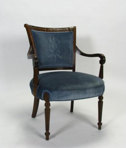 Appraisal: Walnut Armchair Period Style with blue upholstery