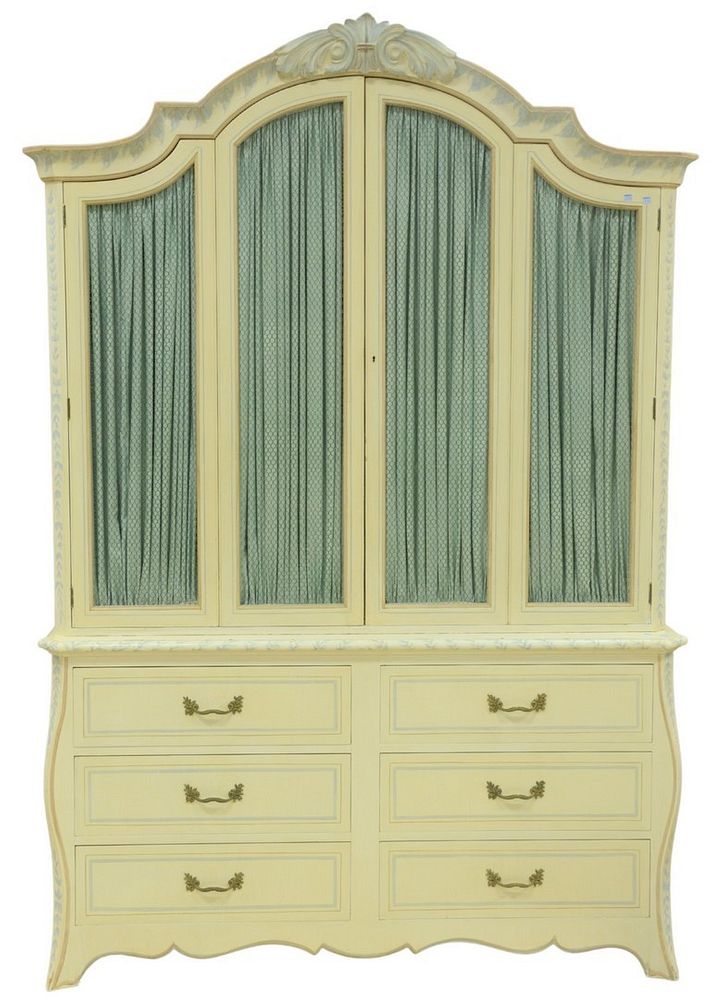 Appraisal: Armoire in White Paint with stencil decoration having twin fold-out