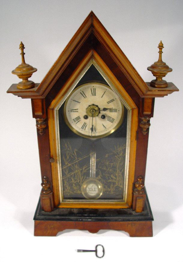 Appraisal: Victorian German mantel clock with walnut arch design case and