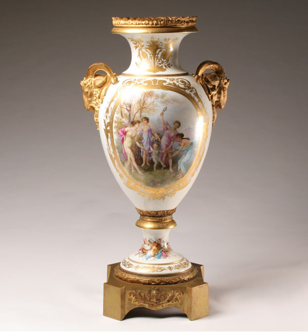 Appraisal: Large Sevres porcelain urn with hand painted and gilt scenes