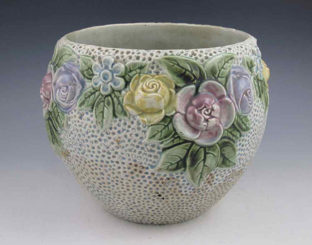 Appraisal: ROSEVILLE POTTERY ROZANE JARDINIERE Raised flower design '' dia ''h