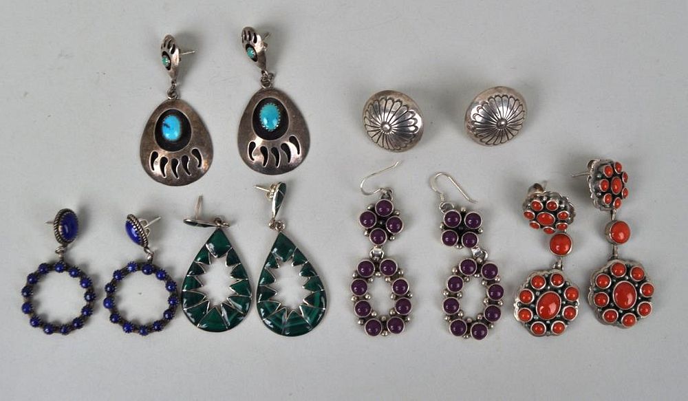 Appraisal: Six Pair Silver Native American Style Earrings with stones including