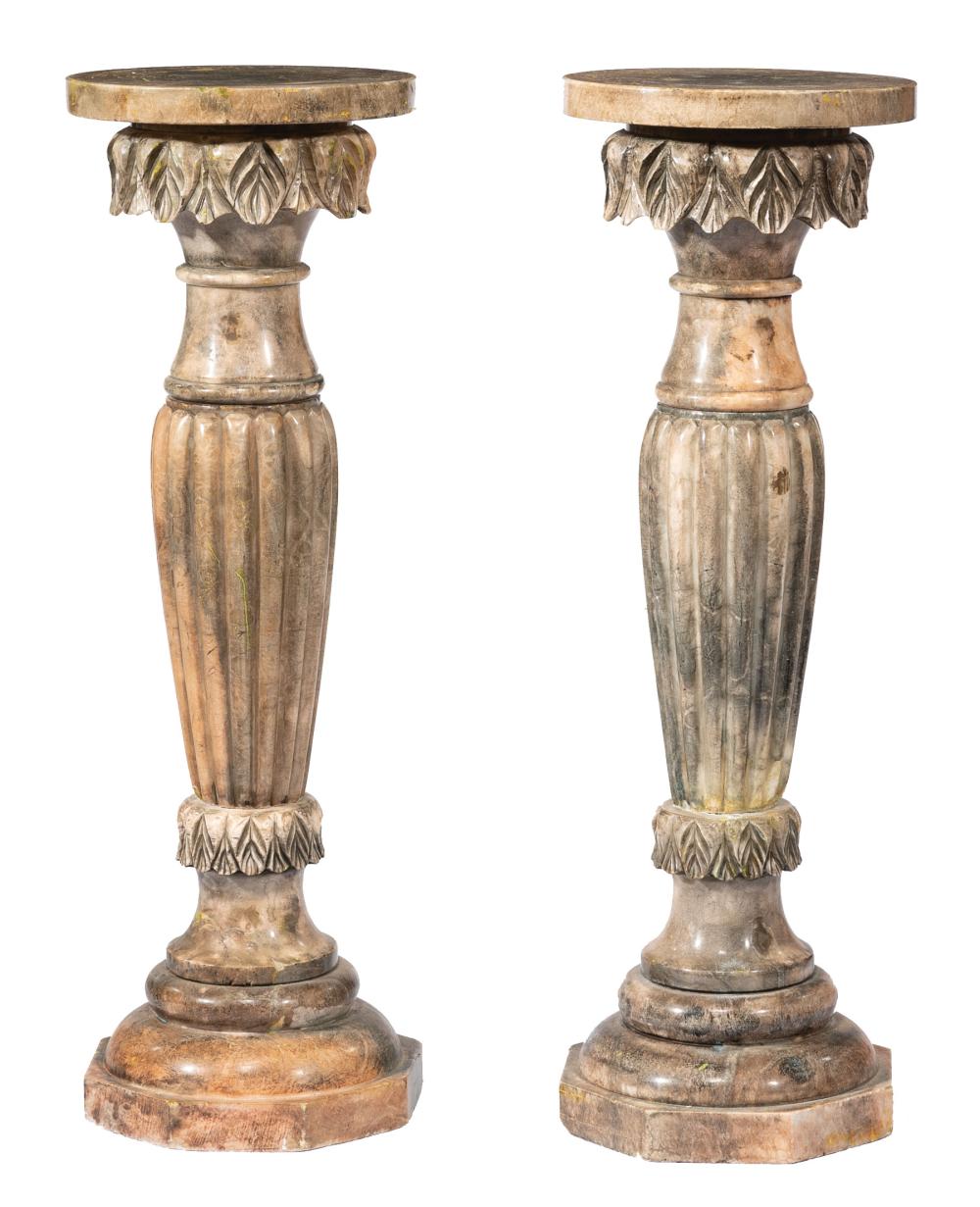 Appraisal: Pair of Continental Marble Pedestals th c circular top foliate