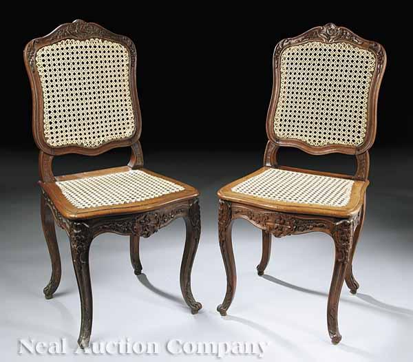 Appraisal: A Pair of Louis XV Carved Walnut Side Chairs th