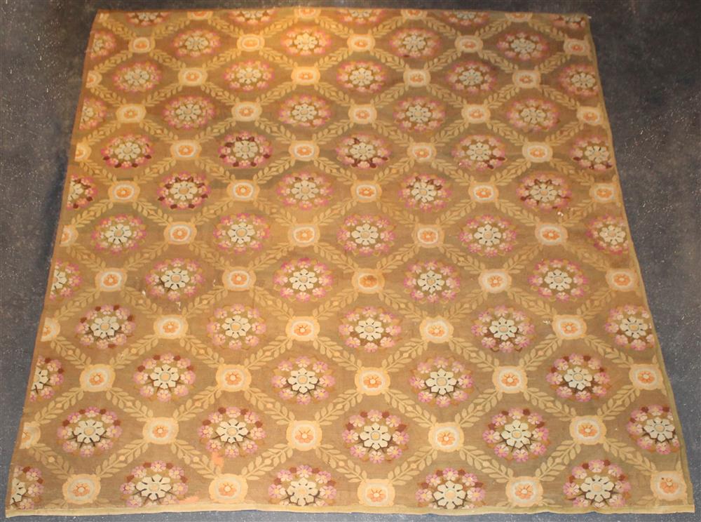 Appraisal: LARGE AUBUSSON RUG TH CENTURY backed with linen colors include