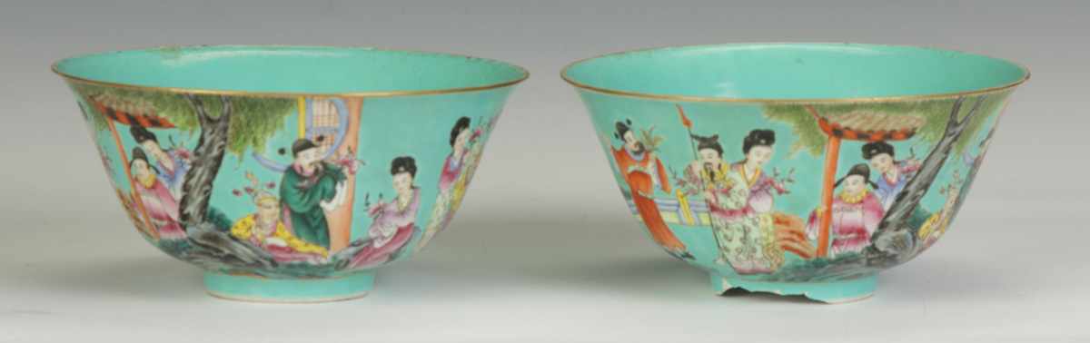 Appraisal: A Pair of Chinese Turquoise Glazed Porcelain Bowls th cent