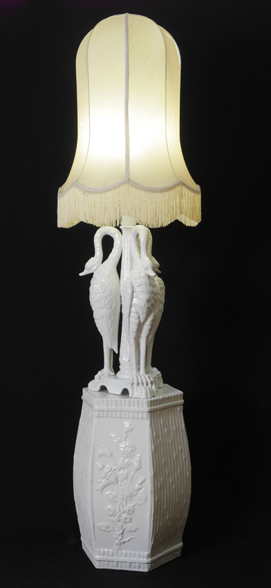 Appraisal: BLANC DE CHINE FIGURAL SWAN LAMP pieces total to include