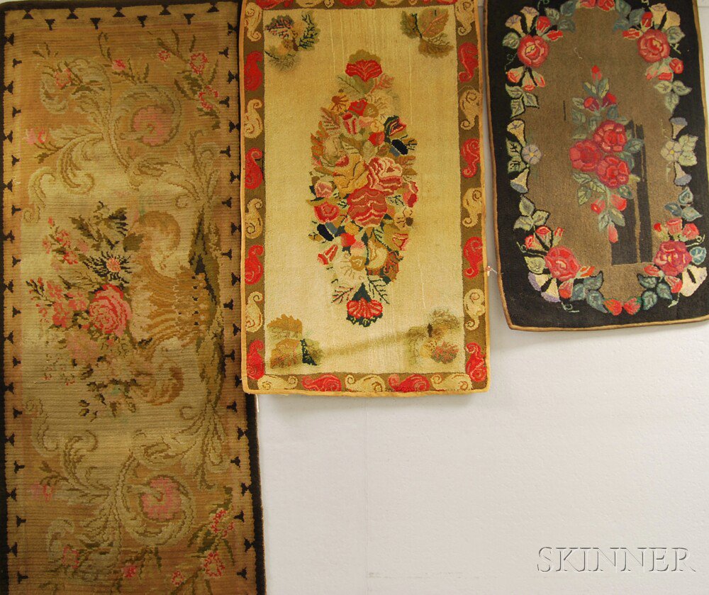 Appraisal: Three Floral Rugs th and th century two hooked rugs