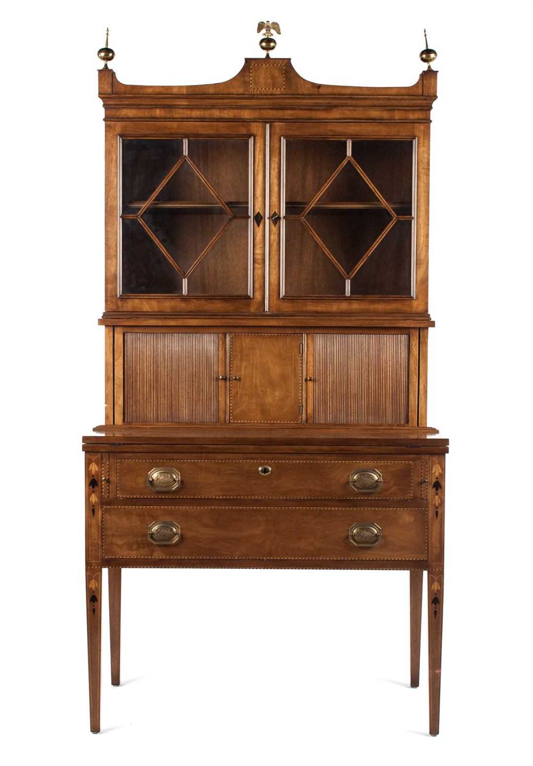 Appraisal: Federal style mahogany tambour secretary bookcase in the Massachusetts manner