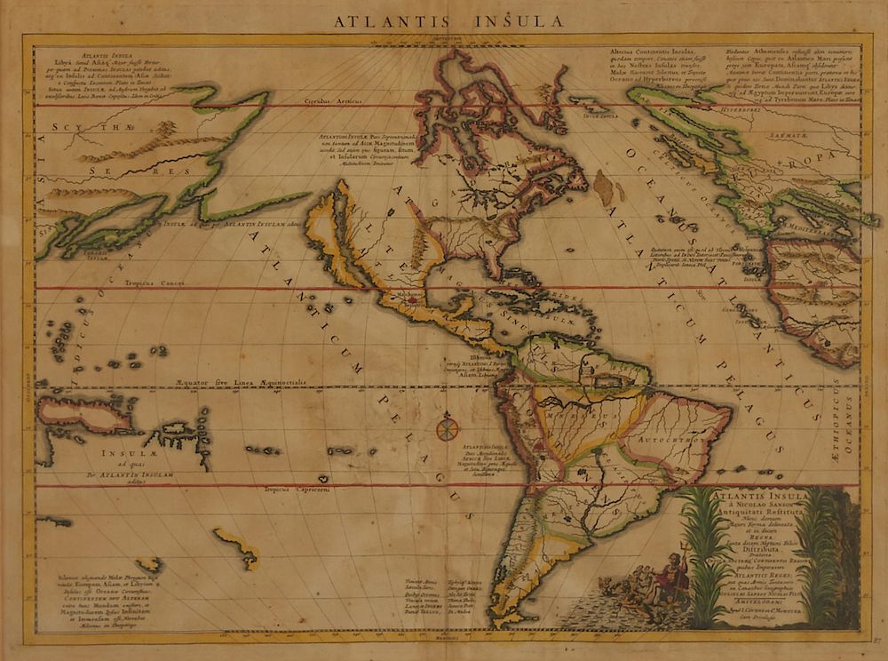 Appraisal: Nicolas Sanson Atlantis Insula Map Hand Colored Engraving ca Nicolas