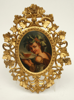 Appraisal: A HAND-TOUCHED VICTORIAN PRINT Mounted on an elaborate gilded papier