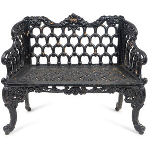 Appraisal: A Victorian Style Black-Painted Cast-Iron Garden Bench Height x length