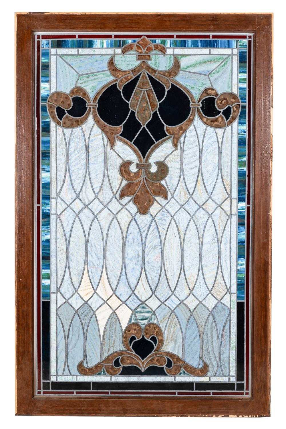 Appraisal: DECORATED GLASS WINDOWfaux colored leaded glass design laid on glass